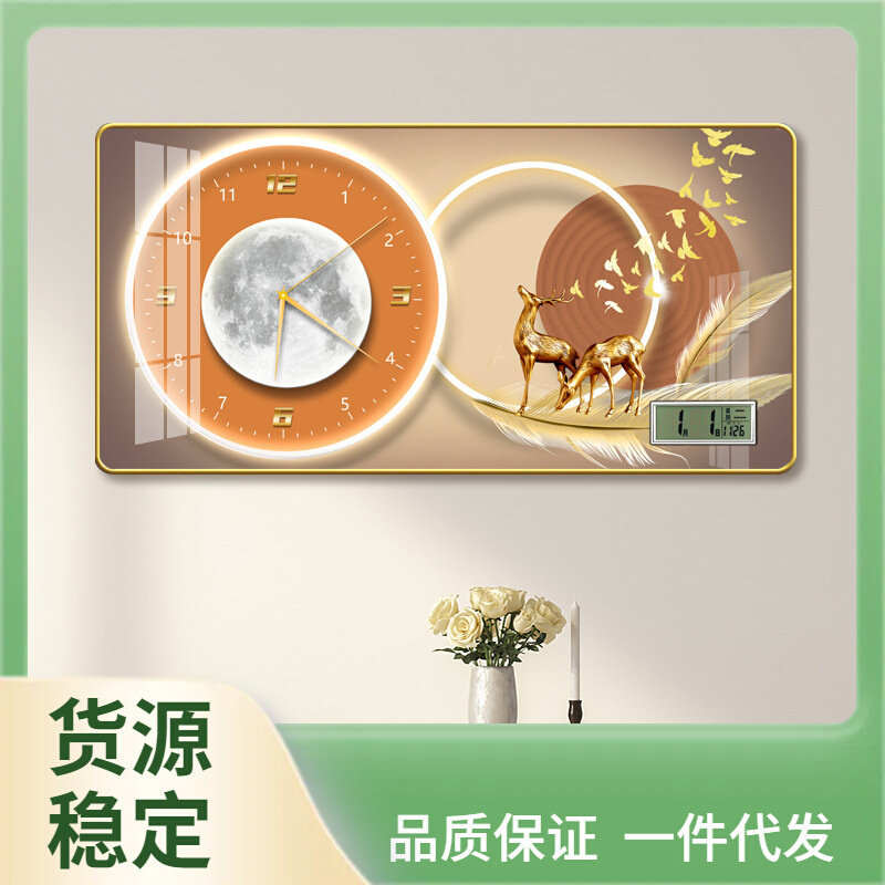 速发Y5UG钟表挂画客厅带温度日历餐厅装饰玄关轻奢风景现代装饰画