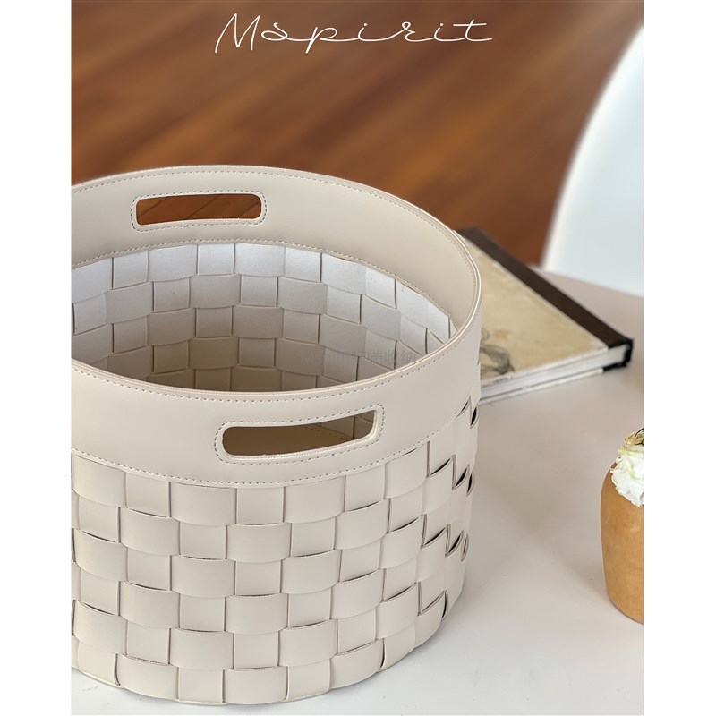 速发设计师样板衣个端皮质收纳筐轻奢房帽间高性皮编织收纳箱
