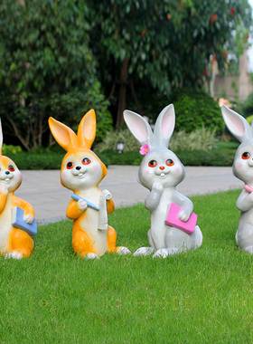 速发玻璃钢园习动物雕塑户外件园兔子摆花校学幼儿园园林景观装饰