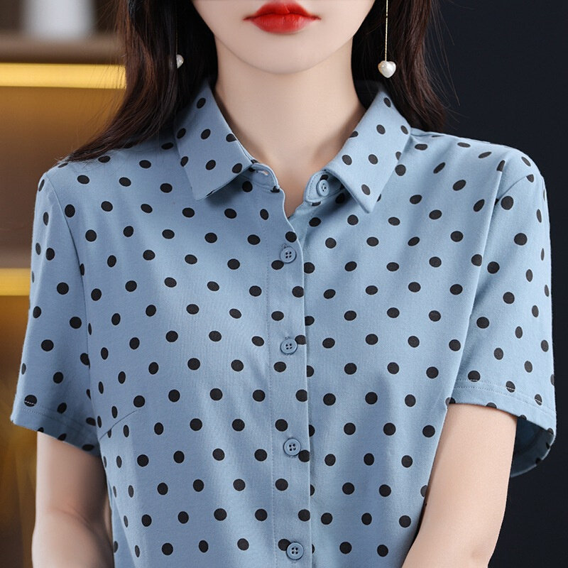 高货2024春夏季新款弹力针织长绒精梳棉舒服软糯女士款短袖小波点