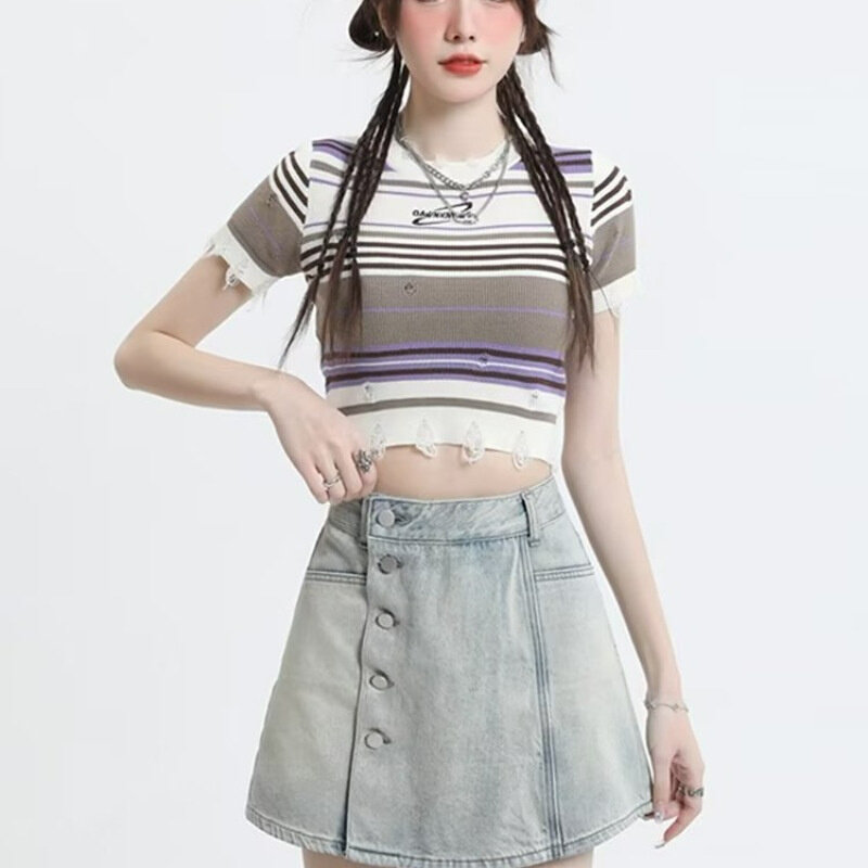 高货牛仔短裙裤女高腰显瘦半身裙2024新款夏季浅蓝a字裙裤辣妹包