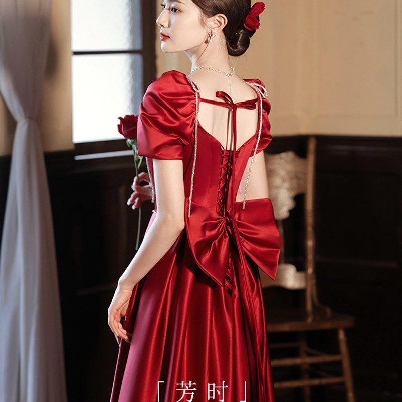 速发缎婚敬酒服新娘红色高级感结婚礼服公个子在逃小主订面裙合唱