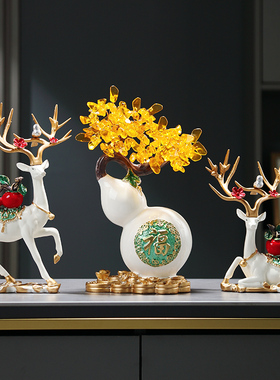 速发新中式招财福鹿摆件客厅玄关电视桌面家居饰居装饰品乔迁新品