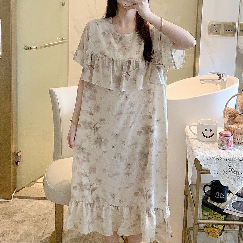 速发棉料睡裙夏季款人棉布绸睡衣夏款大码夏天凉感风家居服