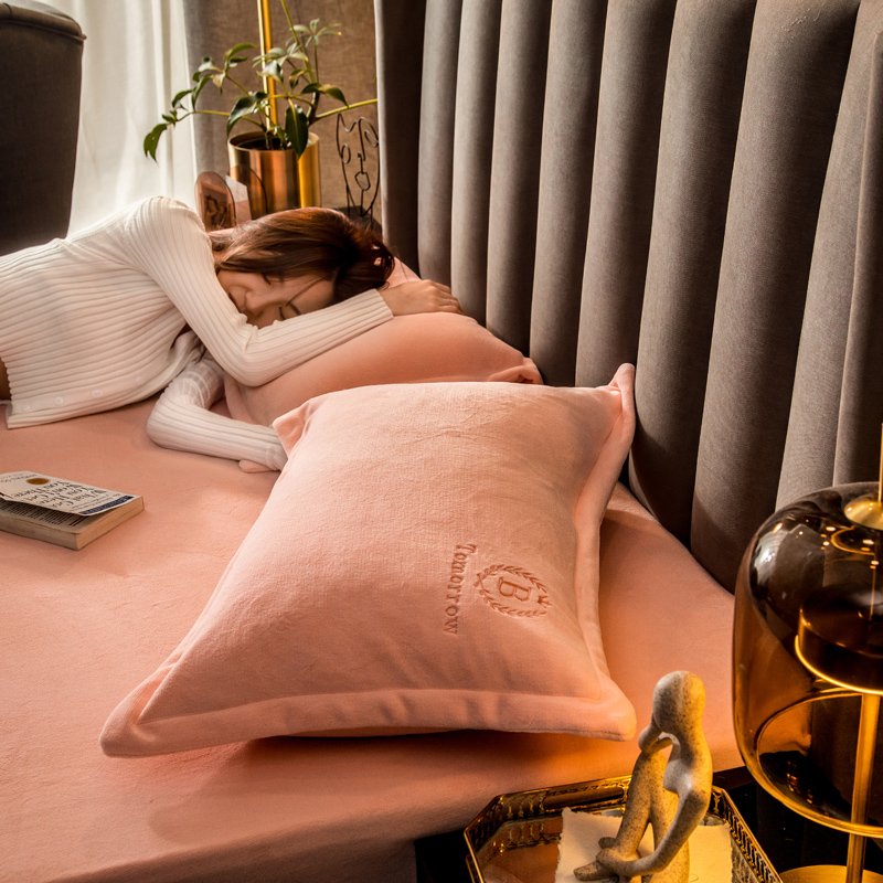 速发冬季珊法绒枕套一绒装单人纯色枕头套单个对毛保暖瑚兰绒枕头