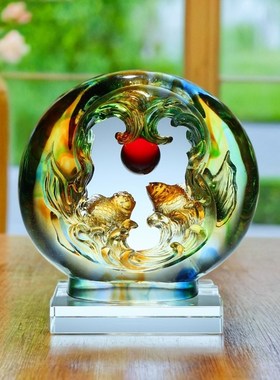 速发琉璃鸿工当头运摆品双鱼艺件招财客厅高档轻奢装饰品新家乔迁