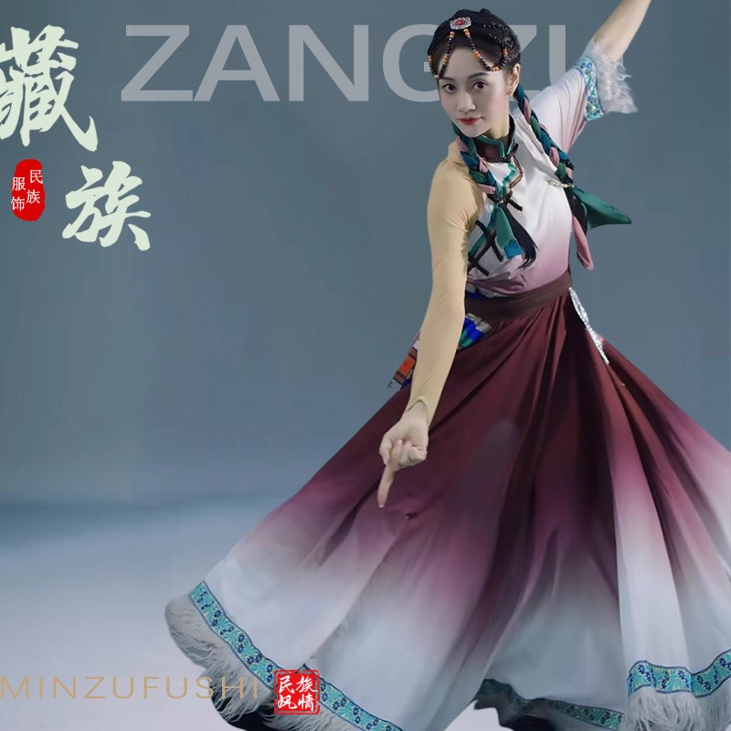 速发藏蹈舞蹈服藏式少数民族演生艺考舞族裙考级练习裙学出服大裙
