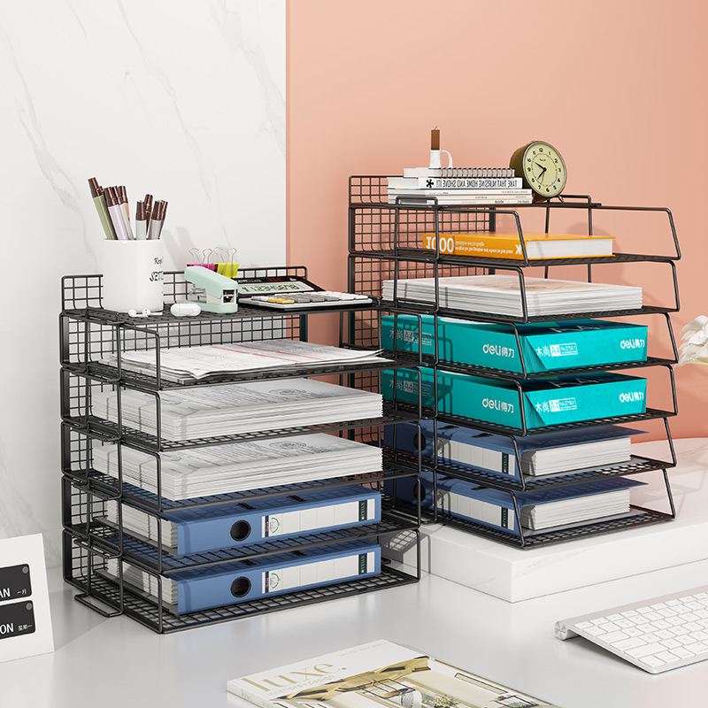 速发AA4金资桌面文件架多层办公室文件收纳盒铁质文件框书立档案