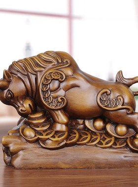 速发实木商招财牛摆件老务办公室桌面装饰品牛势摆设雕板高档开业