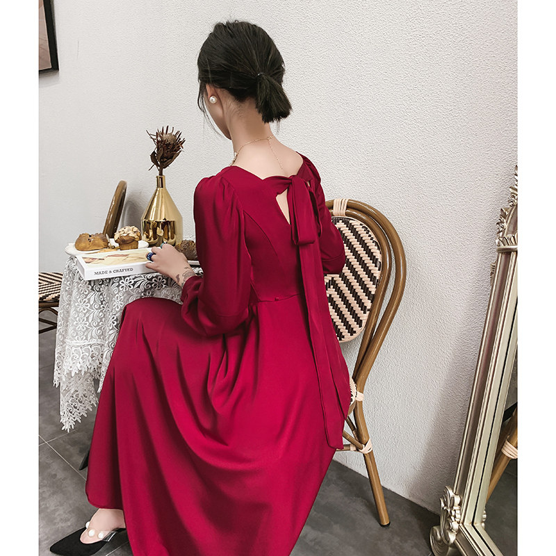 现货敬酒服新h娘回门酒红色2021新款平时可穿冬季结婚订婚裙子