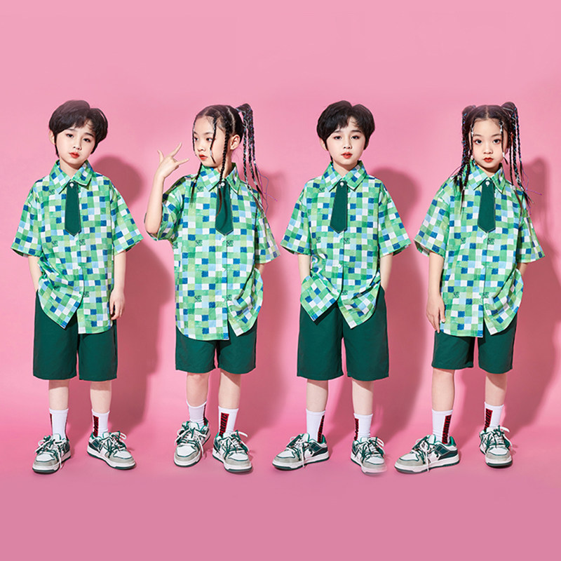 速发印童啦啦队演出服绿色儿花潮服幼儿园小学生运动会开幕式入场