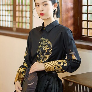 速发配风面裙的上衣黑色古马款汉服对襟国衫春秋上风新中式