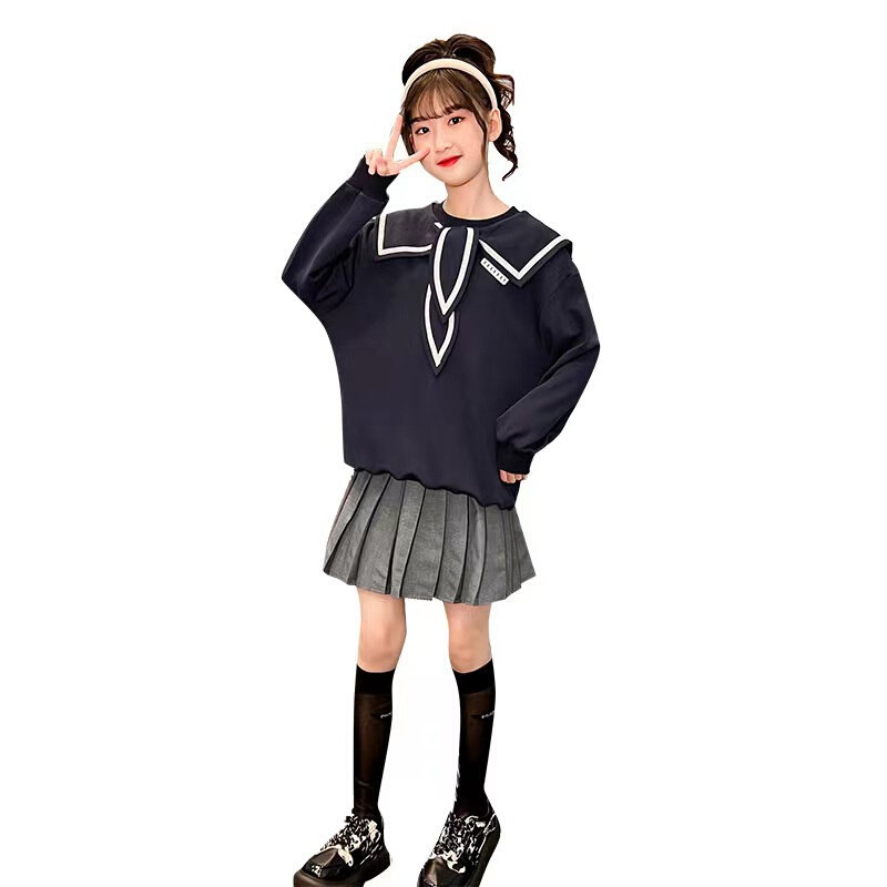 速发2024新款春季女童韩版百塔海军领上衣学院风时尚宽松中小童打