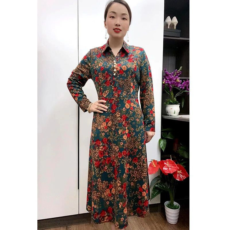 高货妈妈长袖连衣裙女秋季新款2024春秋中长款显瘦高档裙子