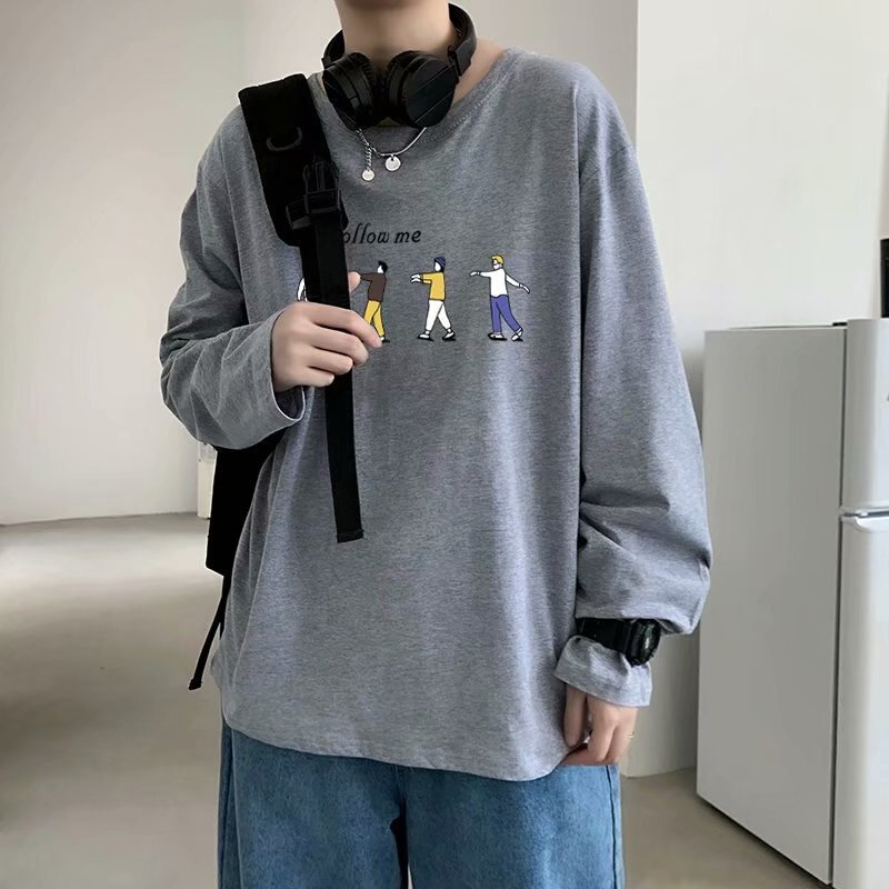 高货2020春秋季宽松ins长袖t恤打底衫学生潮流网红简约情侣装上衣