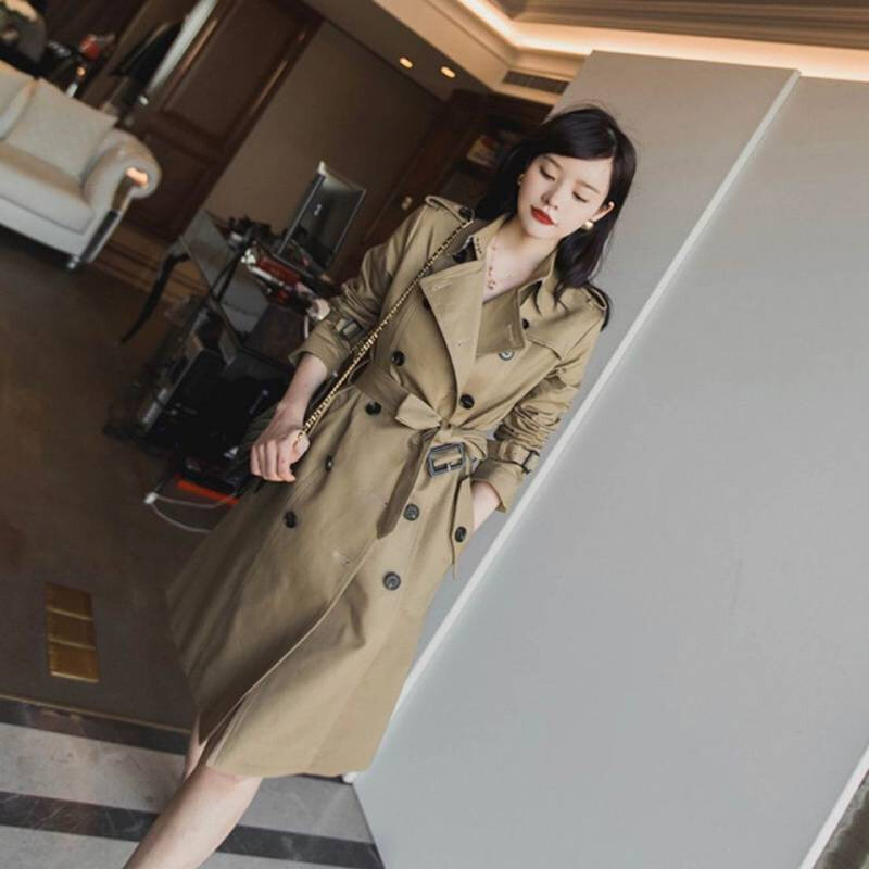 高货2024春季新款日系小个子风衣女中长款修身洋气卡其色系带翻领