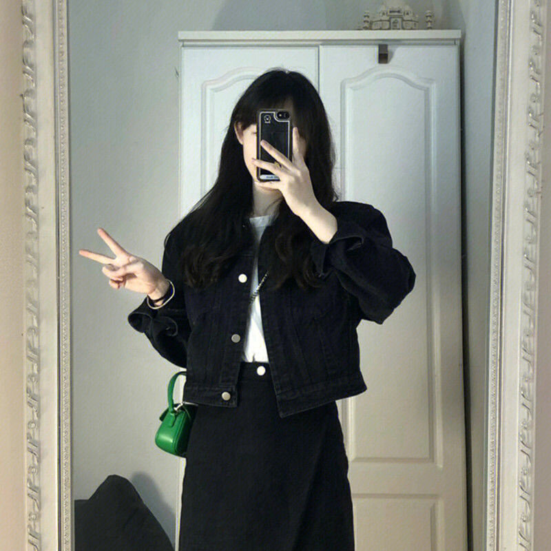 高货网红御姐高级感黑色牛仔外套两件套秋装洋气时尚气质半身裙套