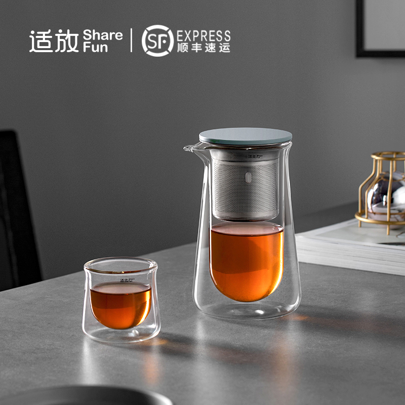 速发双高玻璃泡茶壶茶水分离家用懒人茶具功夫沏茶茶层端泡壶