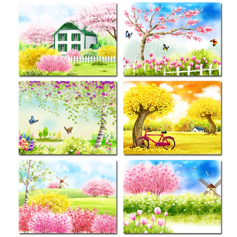 速发儿童房间时尚装饰画画景田园无框画卧室幼儿床头壁风挂画