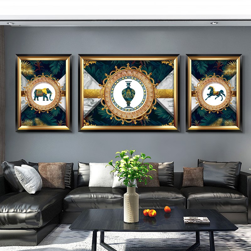 速发轻奢沙发后饰的挂画欧式创意组合三联壁画酒店别墅客厅装面画