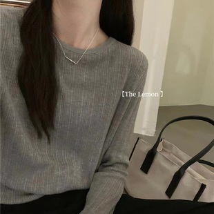 速发灰色针织衫202新款早春内搭打底衫软慵糯懒毛衣秋冬长袖上衣