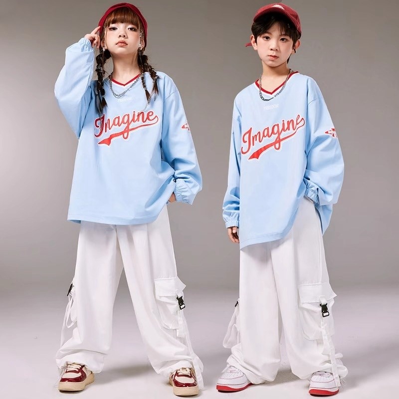速发儿童街舞h出服嘻哈长袖工装功潮服套装男童hip演op宽松练裤表