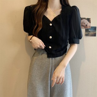 速发大款装短领泡泡袖遮肚子V码上衣