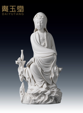 速发陶瓷坐岩自用观音菩萨省级大师林建供平奉家在客厅收藏摆件