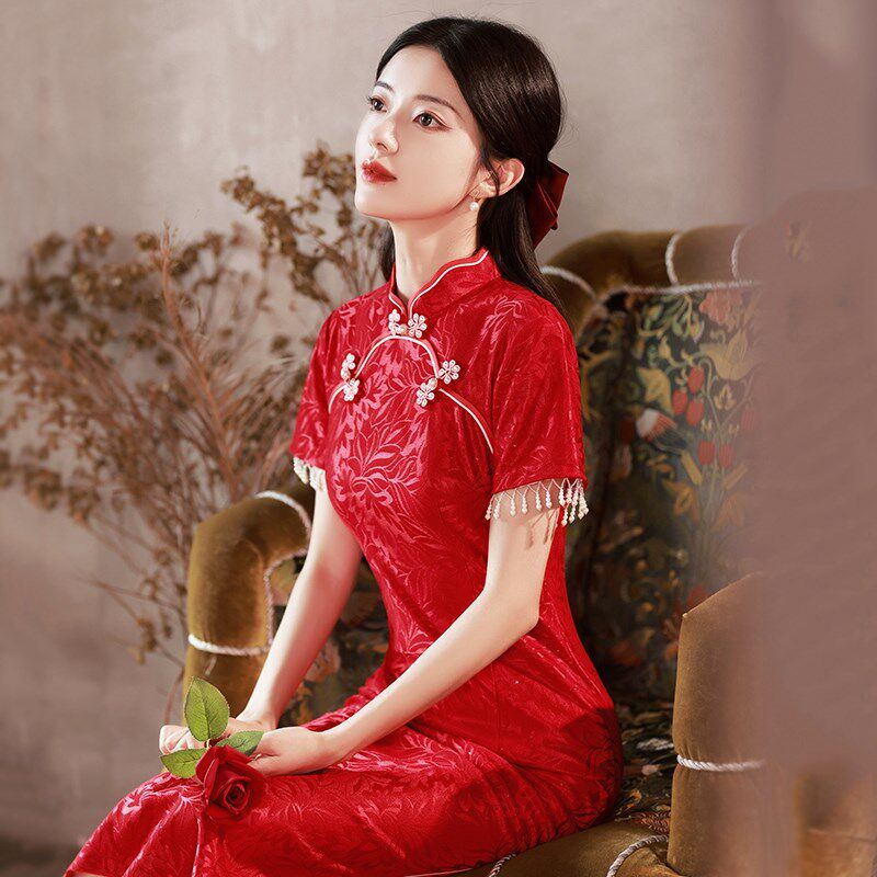 速发年新款红色新中式轻娘旗袍小个子级婚敬酒服少气质出阁宴高订