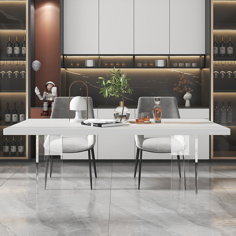 速发透轻压克力纯丰岩板餐桌小户型家用明奢悬浮德利白岛台餐桌椅,住宅家具,岩板餐桌,淘宝优惠券,粉丝福利购,淘宝优惠卷