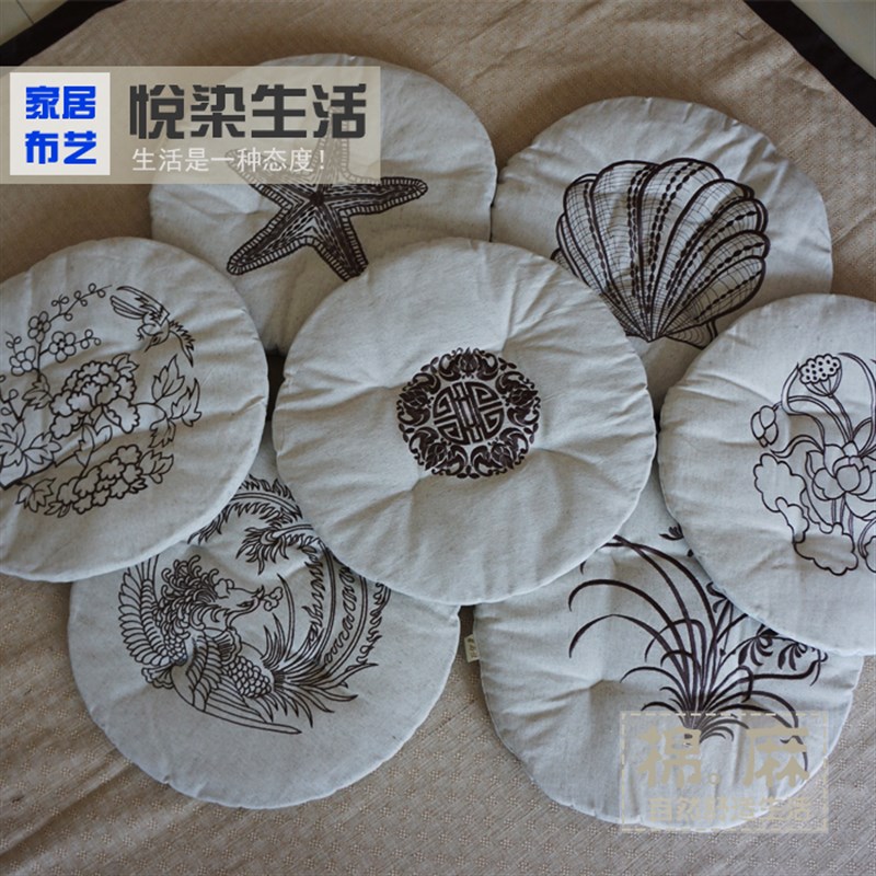 速发夏圆形坐垫办麻藤椅垫亚公座垫绣花餐椅垫飘窗垫榻鼓米榻凳垫