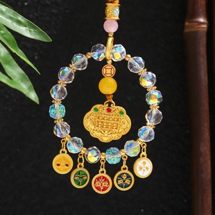 【寺庙同款】杭州灵隐五路财神车挂五彩算盘锁高档车饰平安纳福招