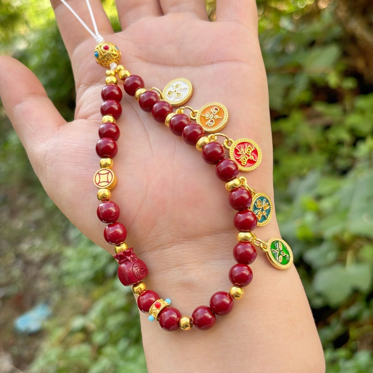 【寺庙同款】朱砂五路财神手机长款挂绳本命年朱砂手机链国潮手机,3C数码配件,手机挂件/手机链,淘宝优惠券,粉丝福利购,淘宝优惠卷