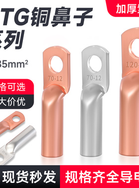 DTG紫铜鼻子纯铜管压鼻电缆接线端子堵油线耳接头16/25/35/50/70