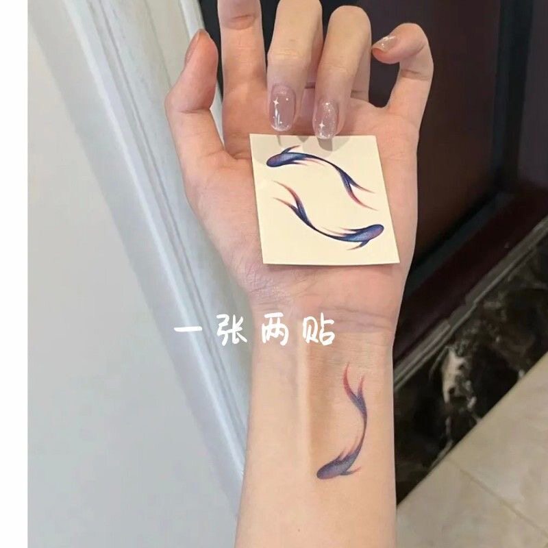 锦鲤纹身贴祁煜蓝色小鱼纹身贴 小鱼契约印记眼角手背贴纸女防水