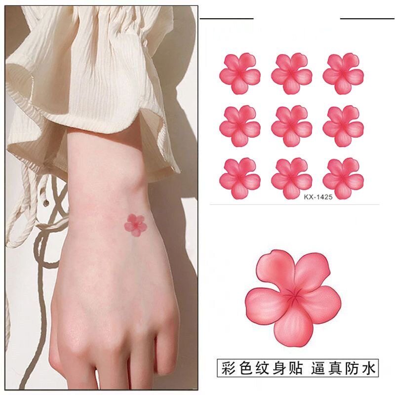 可水洗高颜值桃花唯美纹身贴手腕脚踝防水纯欲风逼真半永久不反光