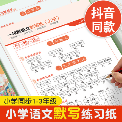 抖音同款一年级语文默写纸同步写词语拼音专项训练二三年级上下册小学生练字帖专项练习册生字注音词语描红本
