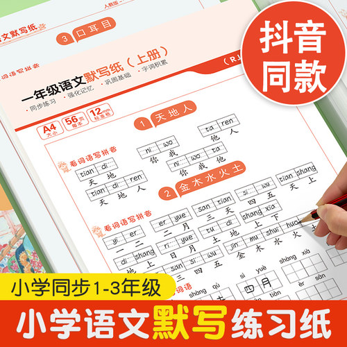 抖音同款一年级语文默写纸同步写词语拼音专项训练二三年级上下册小学生练字帖专项练习册生字注音词语描红本