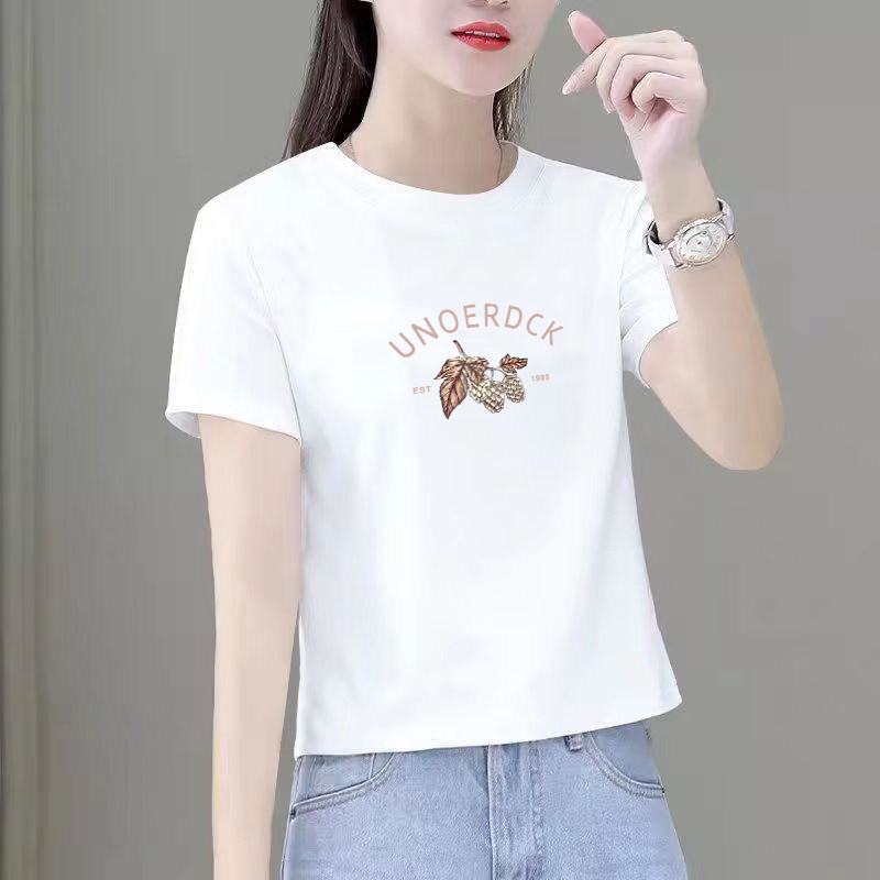 纯棉正肩短袖t恤女夏季2026新款小个子短款宽松休闲减龄洋派上衣