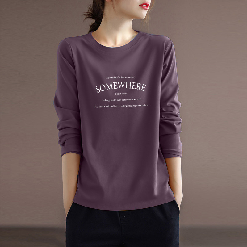 纯棉长袖t恤女春秋2025新款大码女装宽松休闲正肩打底衫减龄上衣