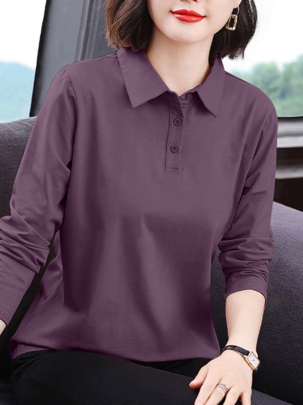 纯棉长袖t恤女2025秋季新款大码宽松遮肚显瘦polo衫百搭洋气上衣