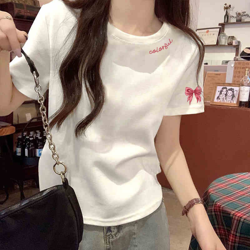 白色正肩短袖T恤女2026夏季新款韩版设计感修身显瘦洋气上衣ins潮