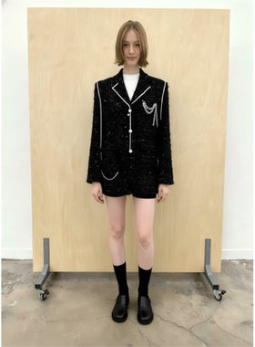 NECESSARY ANANKE秋冬新款小香风黑色宽松休闲链条外套