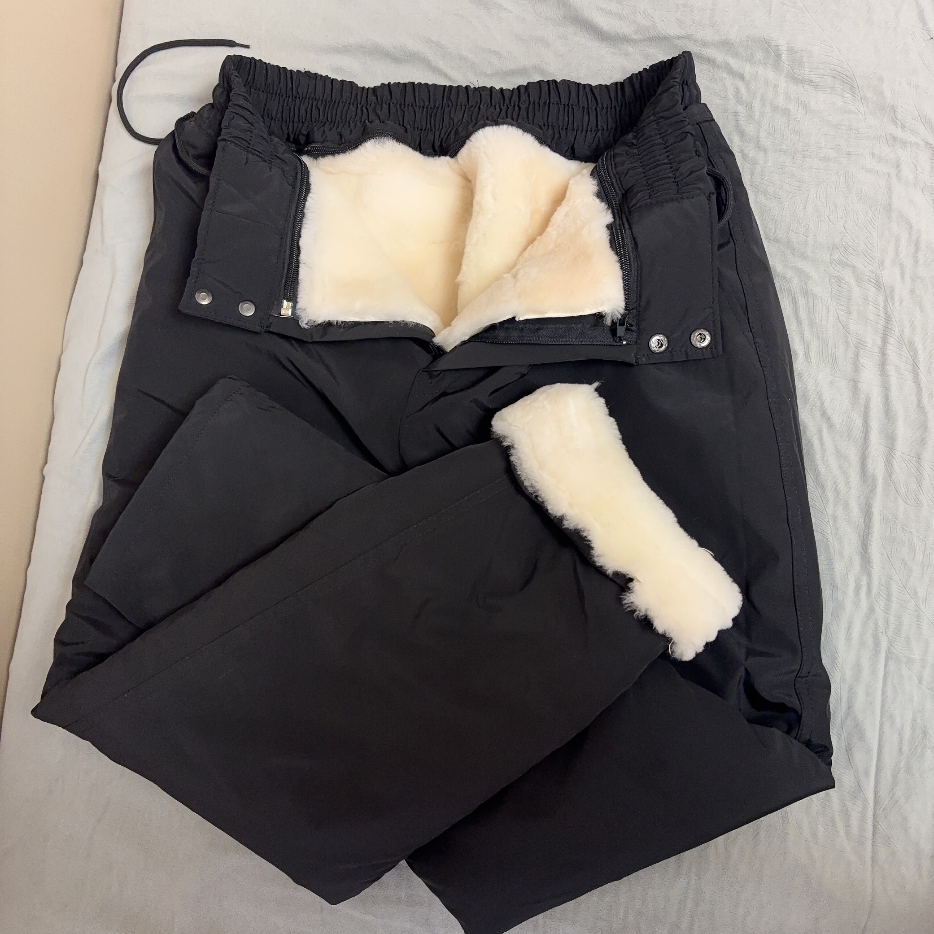 中老年纯羊毛皮毛一体皮裤真皮保暖羊皮内胆高腰棉裤羊毛裤男冬季