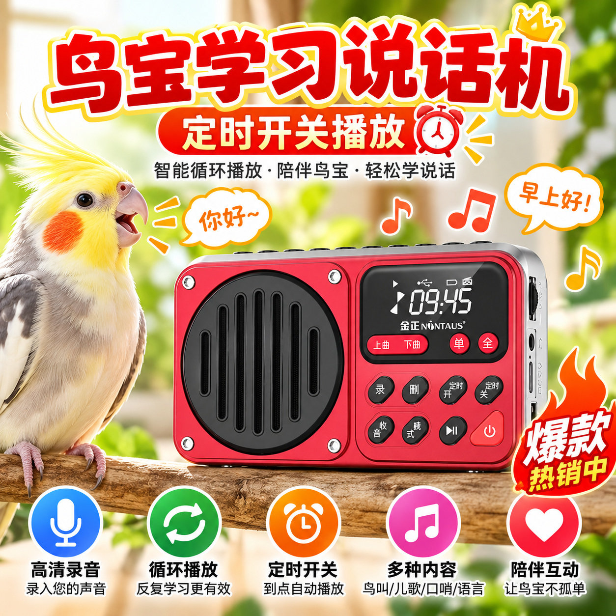 鸟用学习机鹦鹉八哥学说话录音复读机虎皮玄凤训练学语学舌机