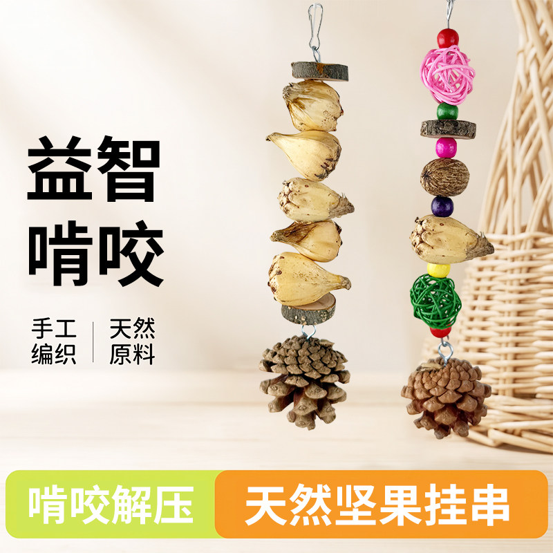 鹦鹉啃咬玩具磨喙解闷虎皮玄凤牡丹趣味娱乐天然干果串啃咬玩具图片