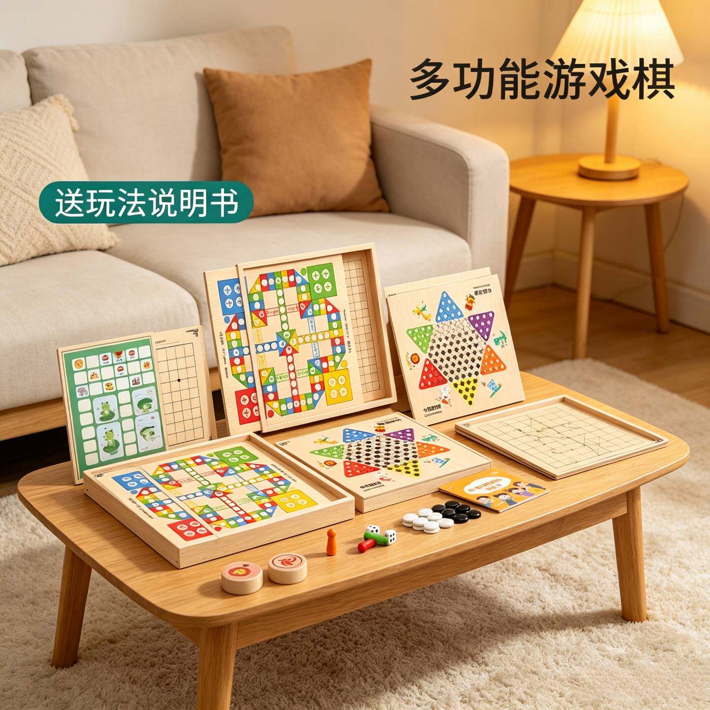 飞行棋五子棋儿童版跳棋象棋多合一棋类益智玩具小学生多功能棋盘