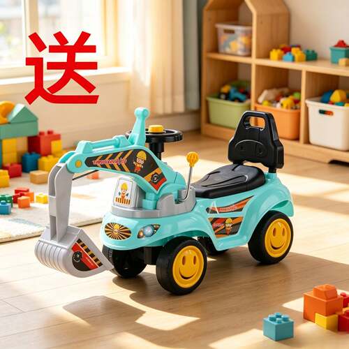 可坐人儿童挖掘机大号可骑挖土机滑行扭扭车男孩玩具车溜溜工程车