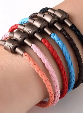 周家皮绳系列真皮手绳女手链适用于黄金转运珠串珠饰品3MM胶圈