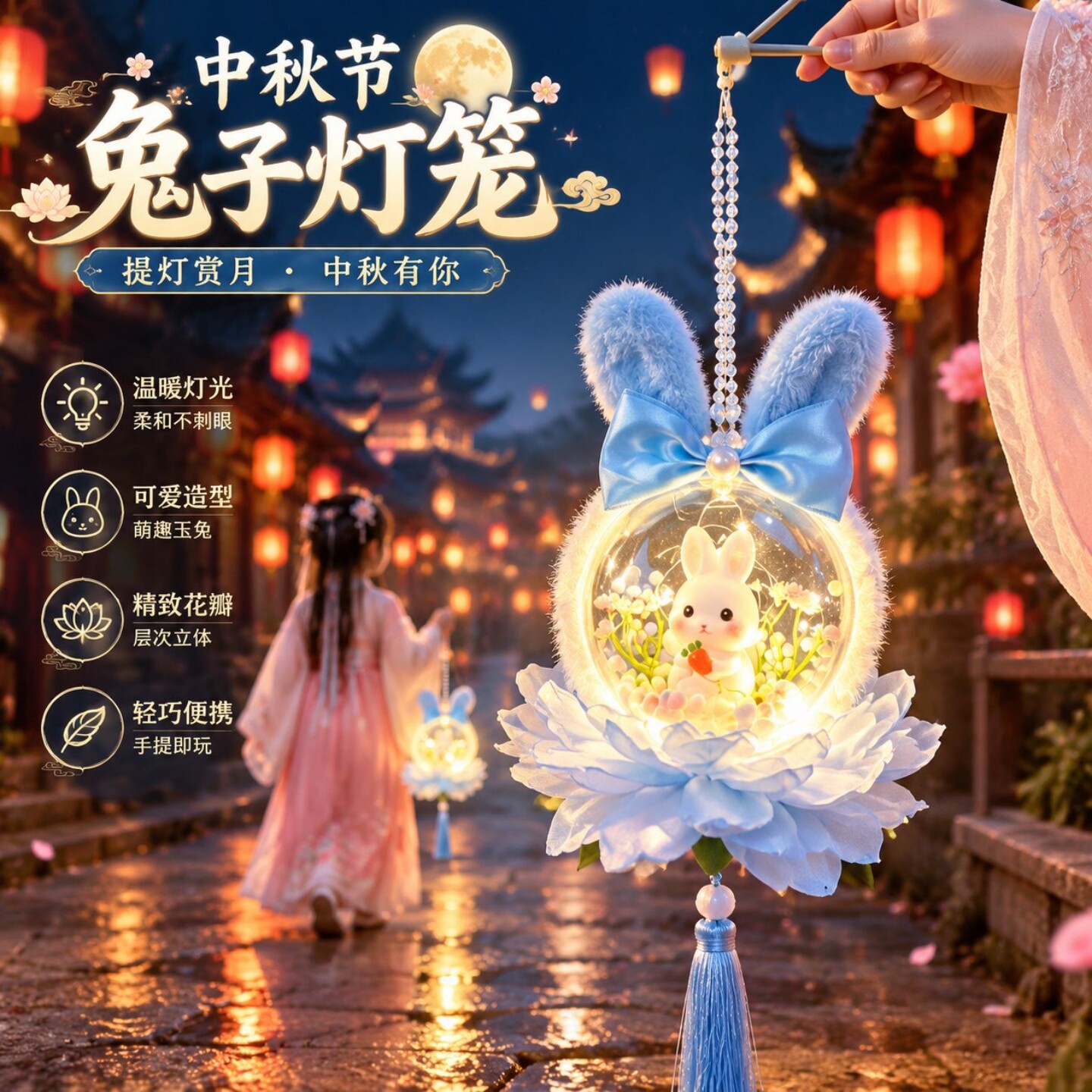 中秋节可爱玉兔灯笼儿童手提挂饰手工节日氛围布置装饰送孩子礼物